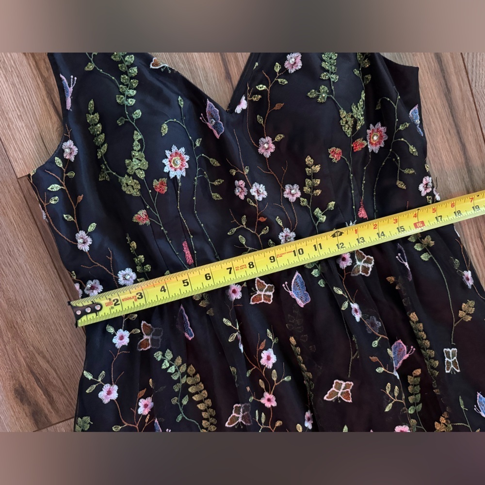 NWOT Adrianna Papell embroidered tulle v neck high low hem gown Fairy Grunge 14 - Picture 6 of 12